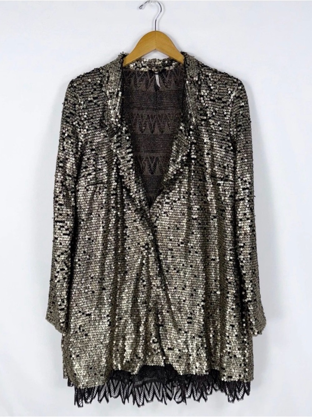 Free People Silver Sequin Blazer Jacket